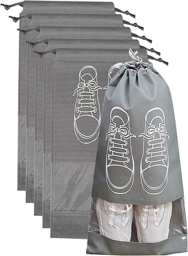 QUEBERS Waterproof Shoe Storage Bags - Dustproof Drawstring Shoe Organizers with Transparent Window, Portable Travel Shoe Pouches (5 Pack, Grey) - Image 4
